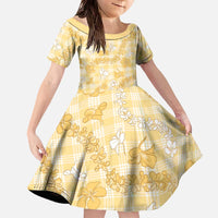 Melemele Aloha Hawaii Family Matching Off The Shoulder Long Sleeve Dress and Hawaiian Shirt Plumeria Lei With Palaka Motif - Polynesian Pride