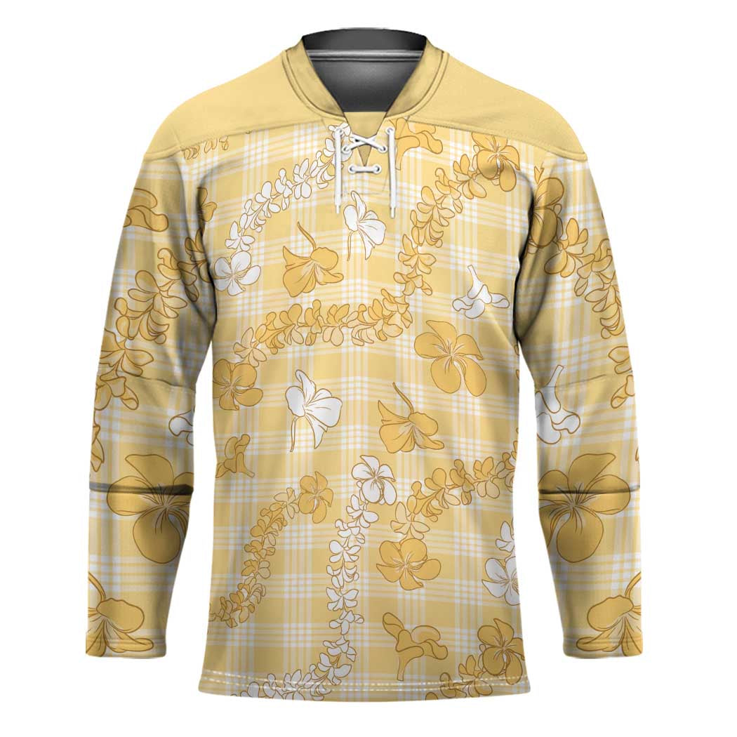 Melemele Aloha Hawaii Hockey Jersey Plumeria Lei With Palaka Motif - Polynesian Pride