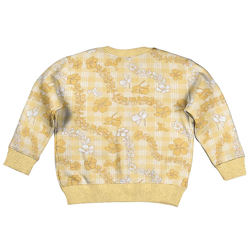 Melemele Aloha Hawaii Kid Ugly Christmas Sweater Plumeria Lei With Palaka Motif - Polynesian Pride