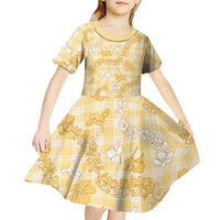 Melemele Aloha Hawaii Kid Short Sleeve Dress Plumeria Lei With Palaka Motif - Polynesian Pride