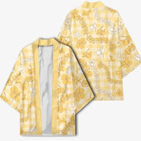 Melemele Aloha Hawaii Kimono Plumeria Lei With Palaka Motif - Polynesian Pride