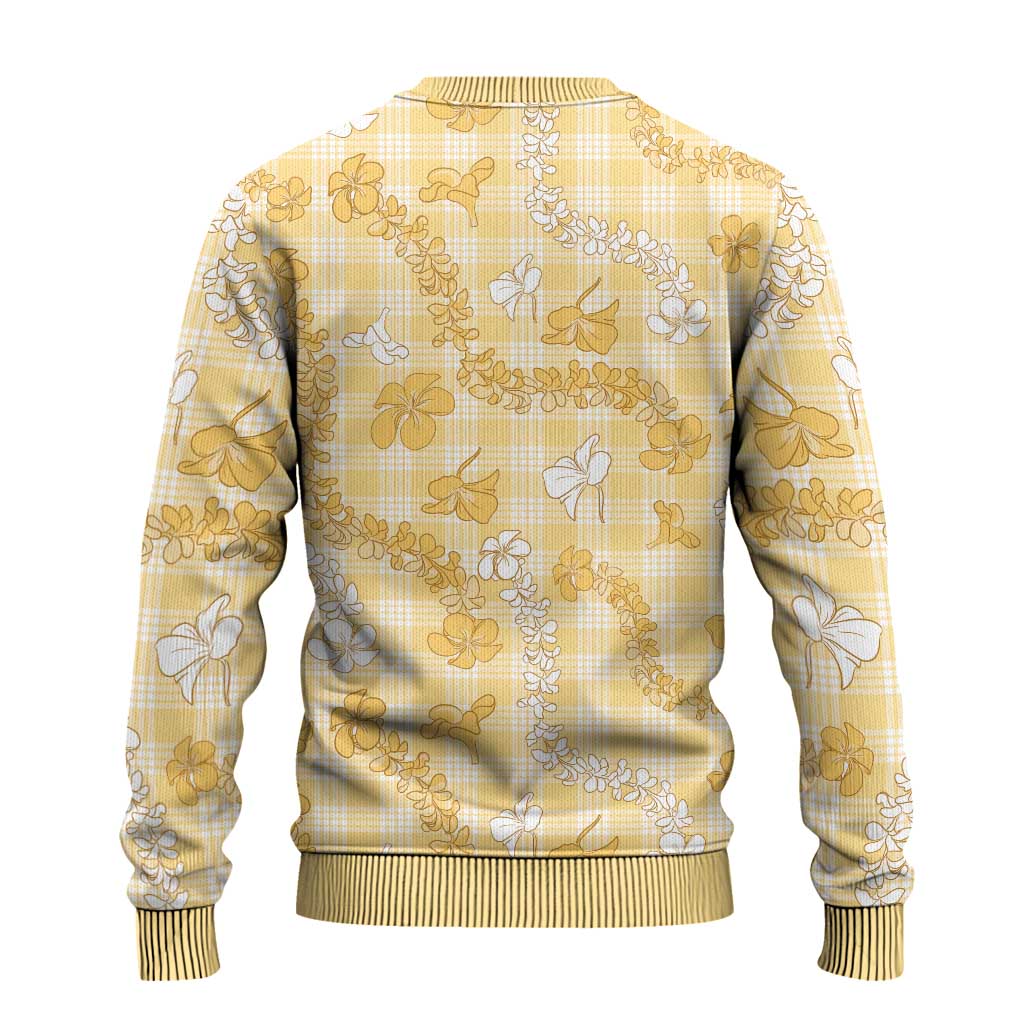 Melemele Aloha Hawaii Ugly Christmas Sweater Plumeria Lei With Palaka Motif - Polynesian Pride