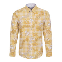 Melemele Aloha Hawaii Long Sleeve Button Shirt Plumeria Lei With Palaka Motif - Polynesian Pride