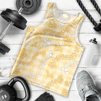 Melemele Aloha Hawaii Men Tank Top Plumeria Lei With Palaka Motif - Polynesian Pride