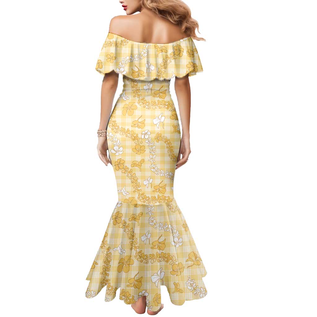 Melemele Aloha Hawaii Mermaid Dress Plumeria Lei With Palaka Motif - Polynesian Pride