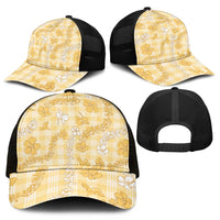 Melemele Aloha Hawaii Mesh Trucker Cap Plumeria Lei With Palaka Motif - Polynesian Pride