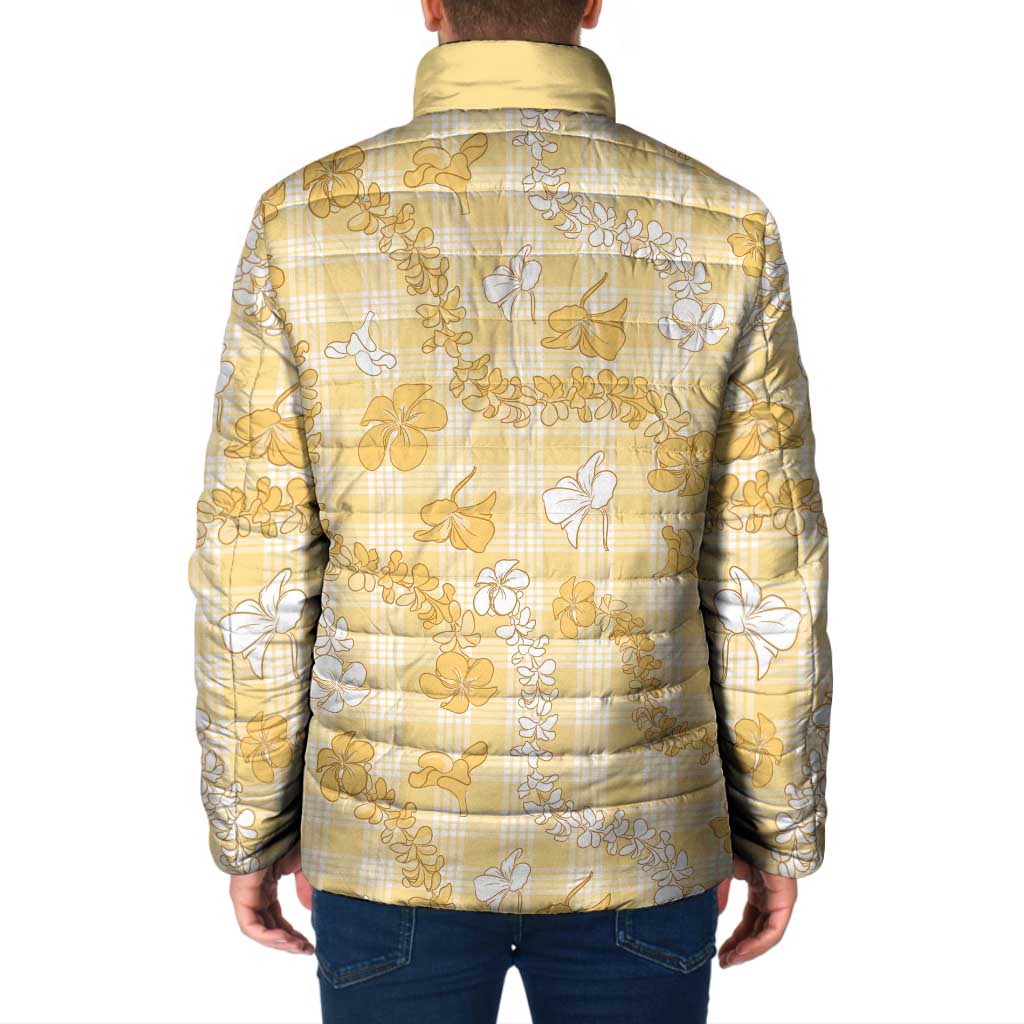 Melemele Aloha Hawaii Padded Jacket Plumeria Lei With Palaka Motif - Polynesian Pride