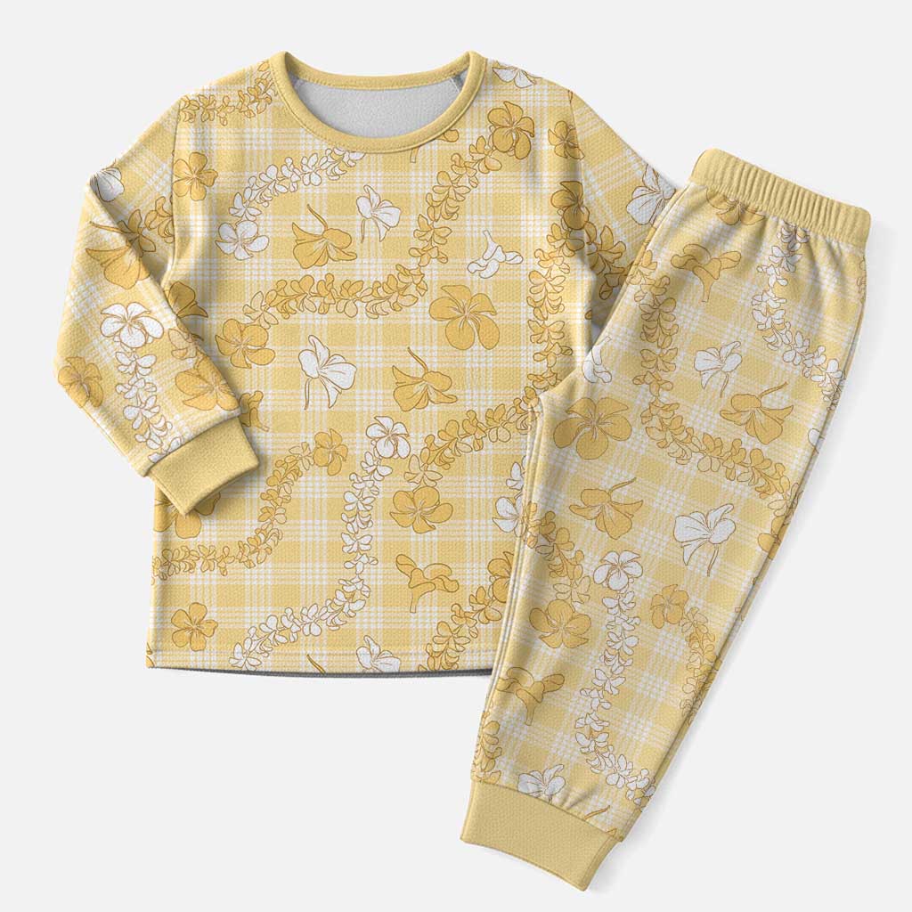 Melemele Aloha Hawaii Christmas Pajama Set Plumeria Lei With Palaka Motif - Polynesian Pride
