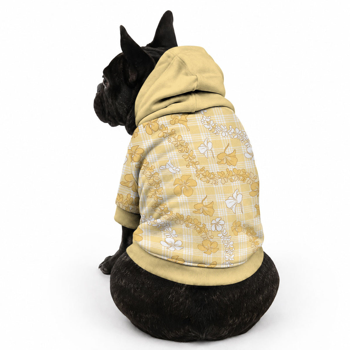 Melemele Aloha Hawaii Pet Hoodie Plumeria Lei With Palaka Motif