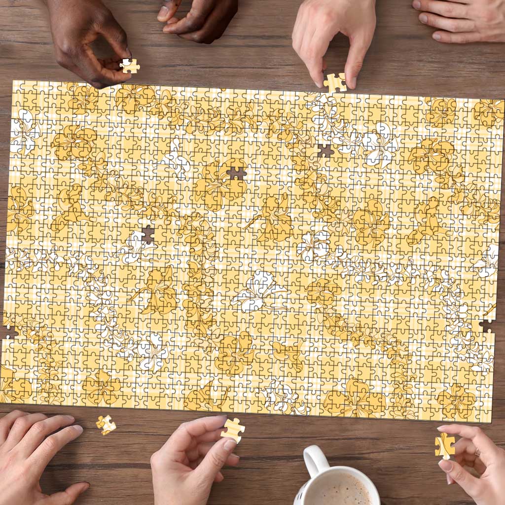 Melemele Aloha Hawaii Puzzle Plumeria Lei With Palaka Motif - Polynesian Pride