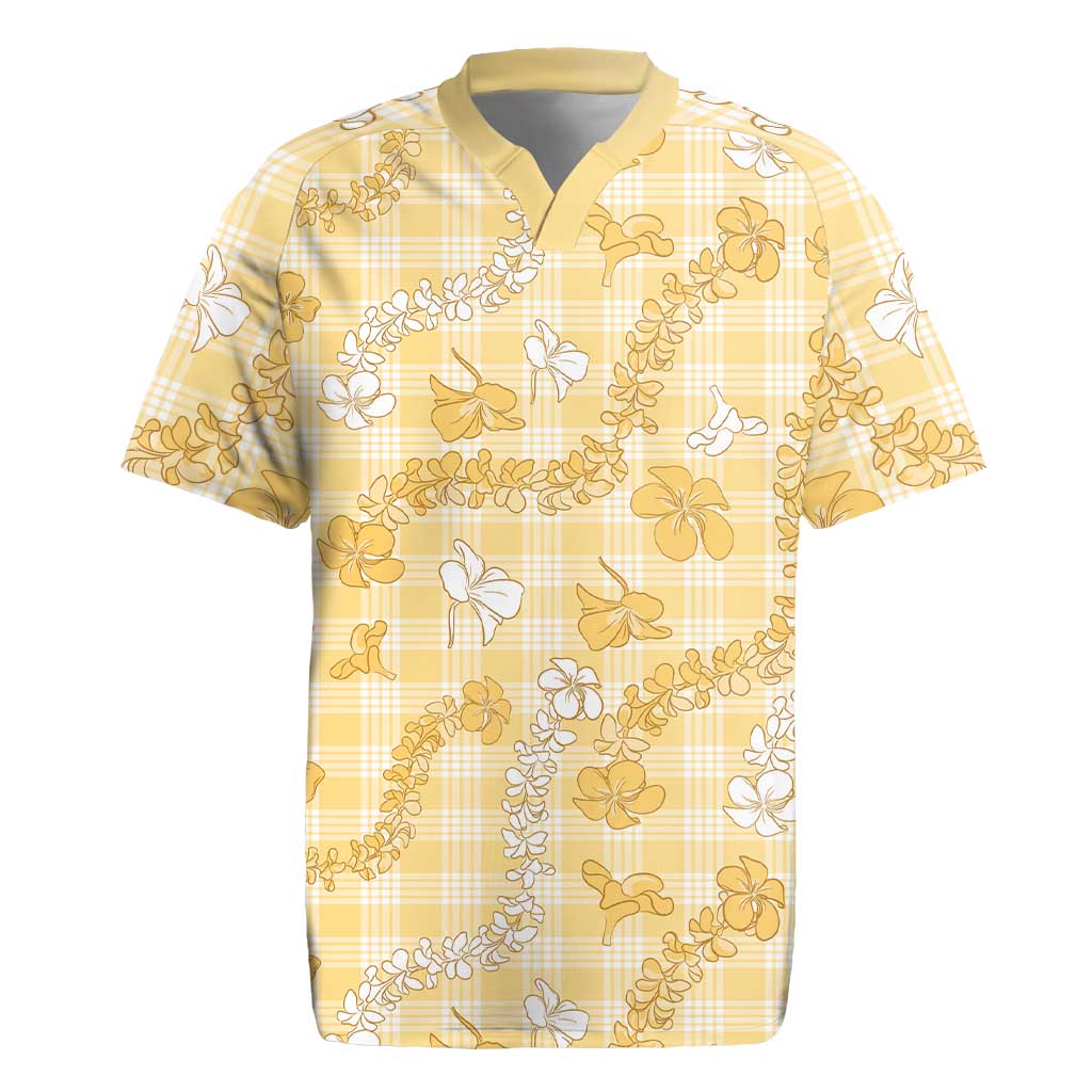 Melemele Aloha Hawaii Rugby Jersey Plumeria Lei With Palaka Motif - Polynesian Pride