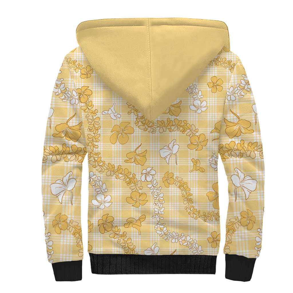 Melemele Aloha Hawaii Sherpa Hoodie Plumeria Lei With Palaka Motif - Polynesian Pride
