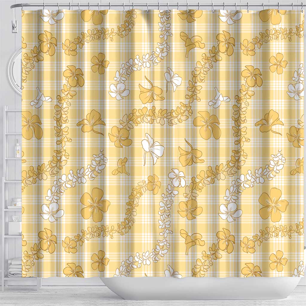 Melemele Aloha Hawaii Shower Curtain Plumeria Lei With Palaka Motif - Polynesian Pride