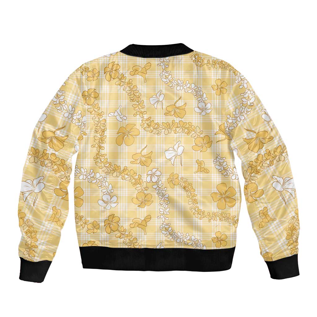 Melemele Aloha Hawaii Sleeve Zip Bomber Jacket Plumeria Lei With Palaka Motif - Polynesian Pride