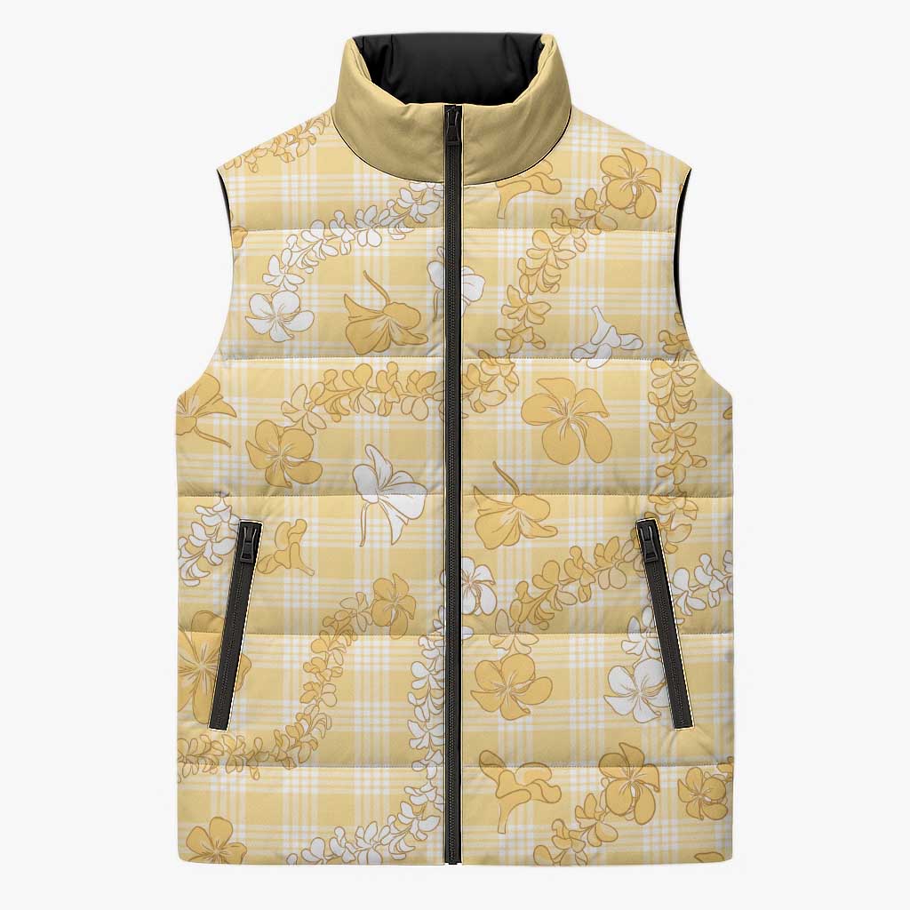 Melemele Aloha Hawaii Sleeveless Puffer Jacket Plumeria Lei With Palaka Motif - Polynesian Pride