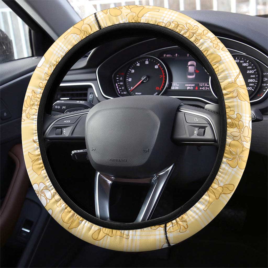 Melemele Aloha Hawaii Steering Wheel Cover Plumeria Lei With Palaka Motif - Polynesian Pride