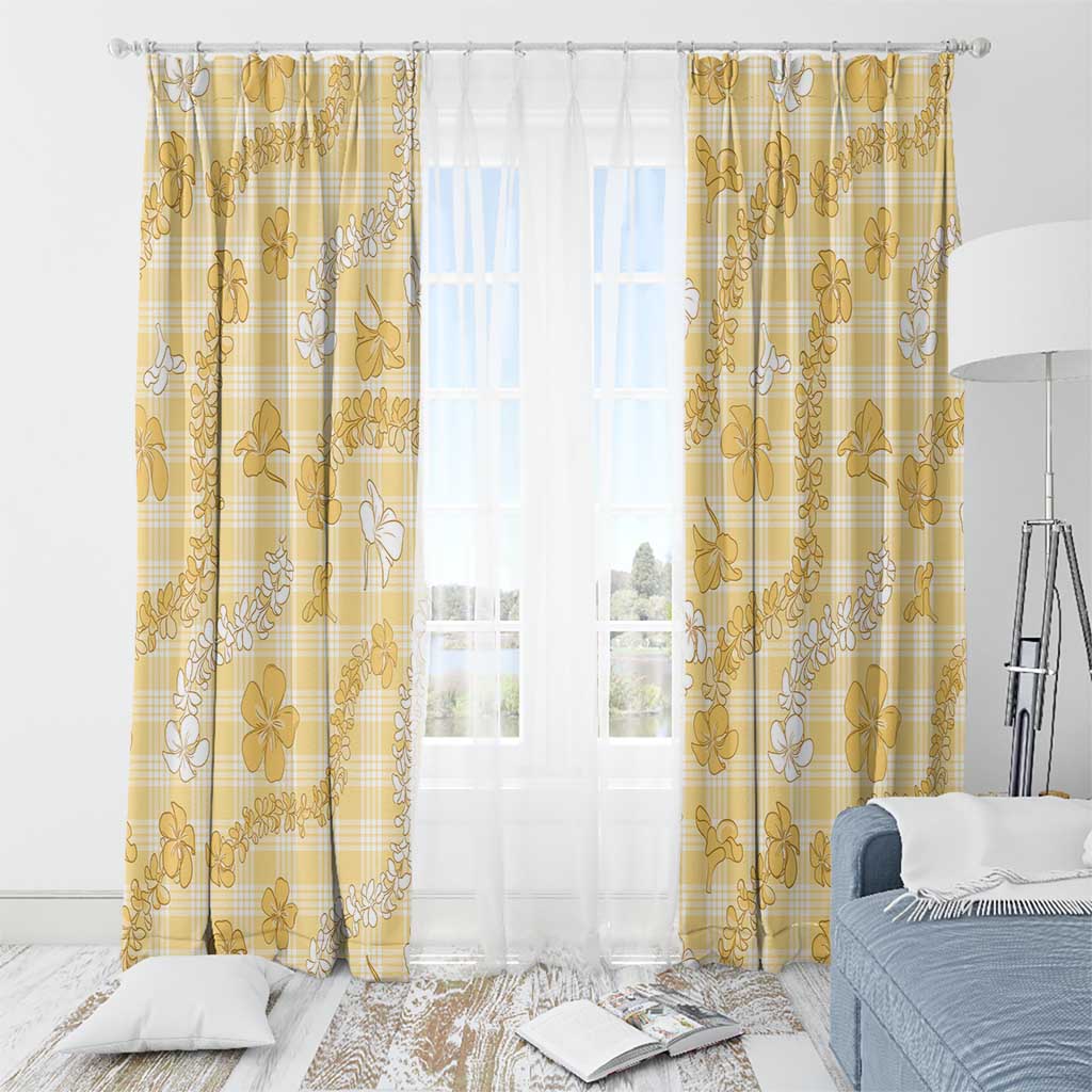 Melemele Aloha Hawaii Window Curtain Plumeria Lei With Palaka Motif - Polynesian Pride