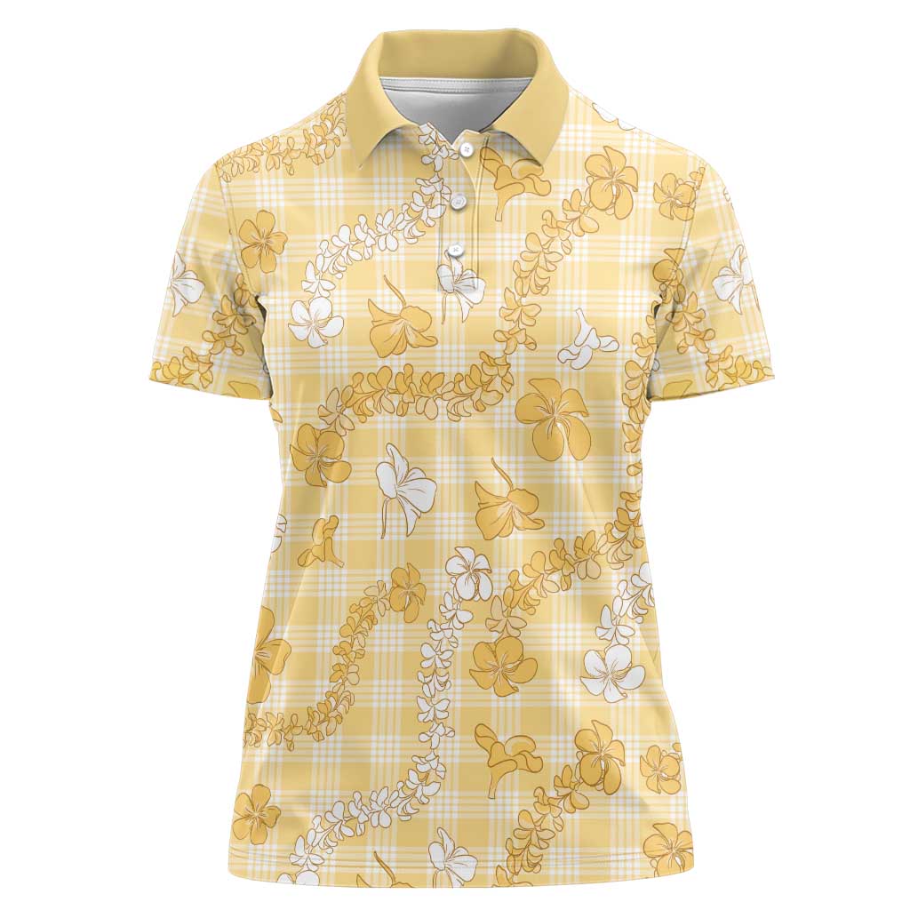 Melemele Aloha Hawaii Women Polo Shirt Plumeria Lei With Palaka Motif - Polynesian Pride