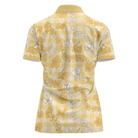 Melemele Aloha Hawaii Women Polo Shirt Plumeria Lei With Palaka Motif - Polynesian Pride