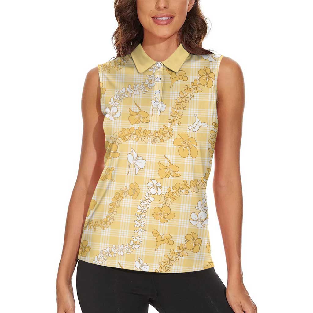 Melemele Aloha Hawaii Women Sleeveless Polo Shirt Plumeria Lei With Palaka Motif LT14 - Polynesian Pride