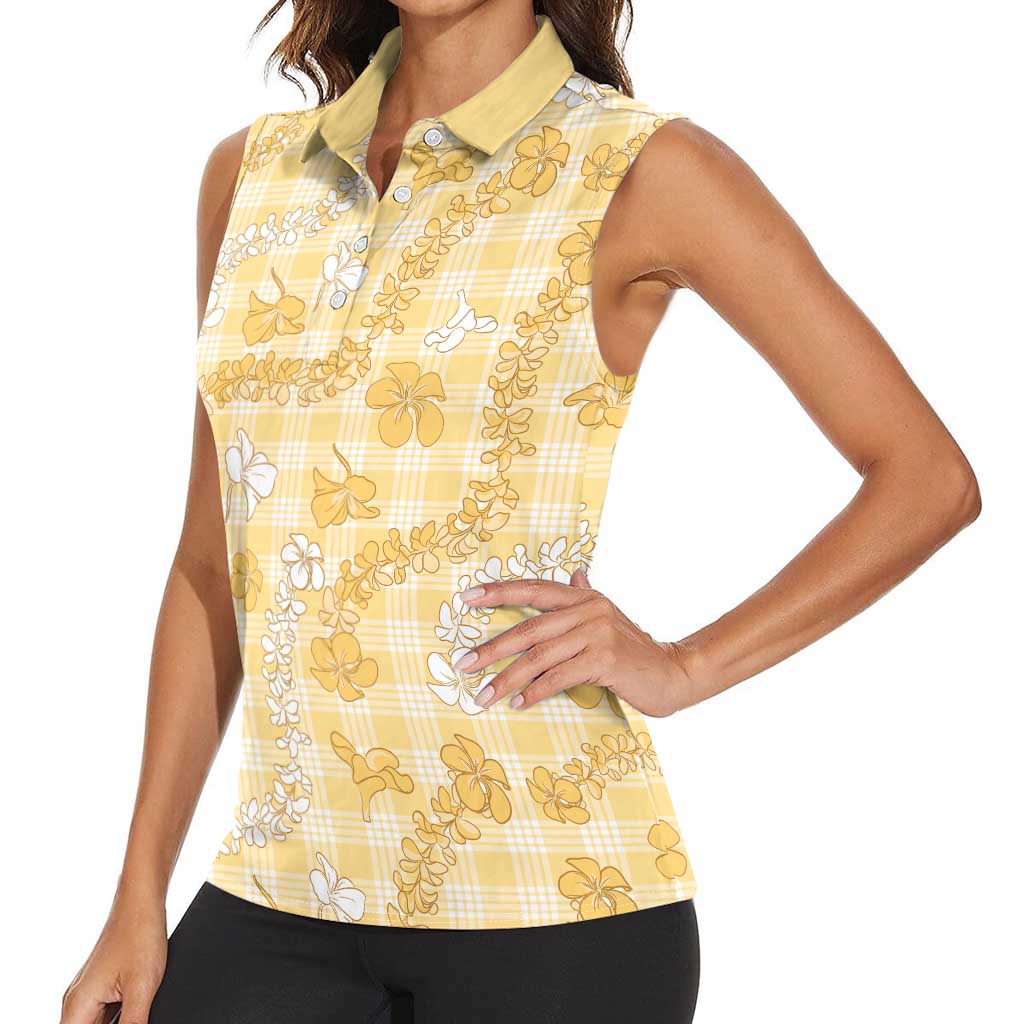 Melemele Aloha Hawaii Women Sleeveless Polo Shirt Plumeria Lei With Palaka Motif LT14 - Polynesian Pride