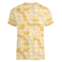 Melemele Aloha Hawaii Women V-Neck T-Shirt Plumeria Lei With Palaka Motif - Polynesian Pride