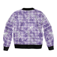 Poni Aloha Hawaii Bomber Jacket Plumeria Lei With Palaka Motif - Polynesian Pride