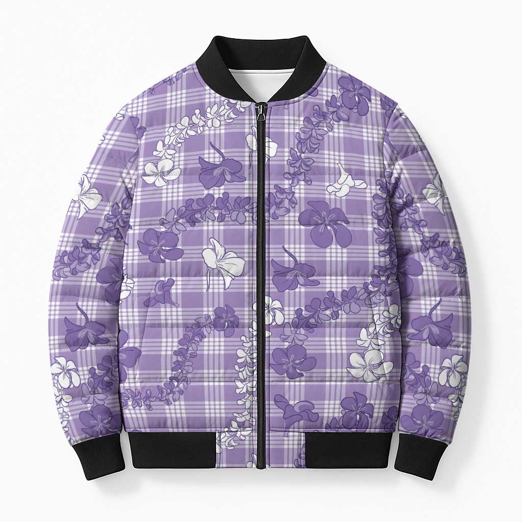 Poni Aloha Hawaii Bomber Puffer Jacket Plumeria Lei With Palaka Motif - Polynesian Pride