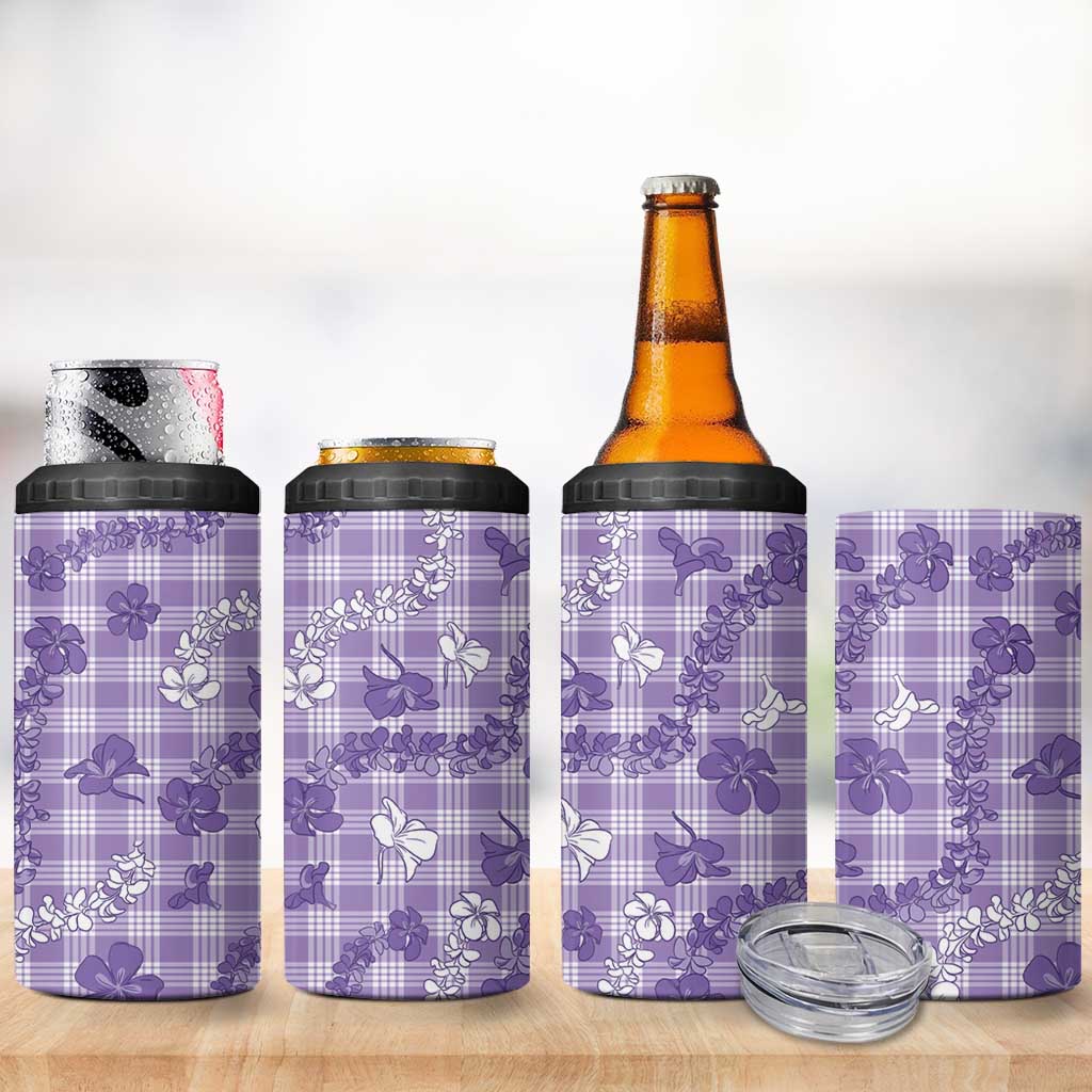 Poni Aloha Hawaii 4 in 1 Can Cooler Tumbler Plumeria Lei With Palaka Motif - Polynesian Pride
