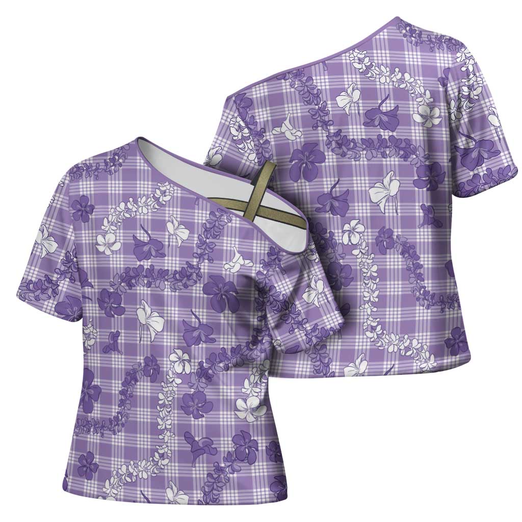 Poni Aloha Hawaii Cross Shoulder Shirt Plumeria Lei With Palaka Motif - Polynesian Pride