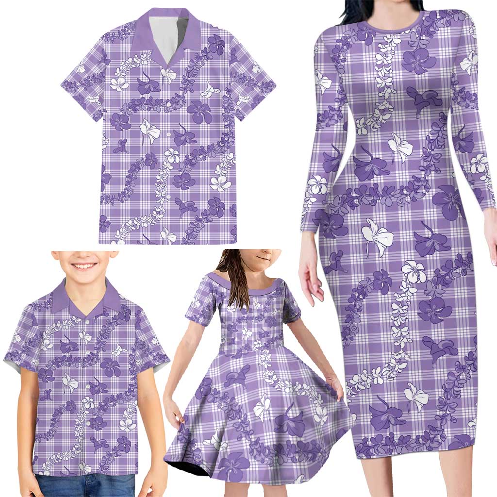 Poni Aloha Hawaii Family Matching Long Sleeve Bodycon Dress and Hawaiian Shirt Plumeria Lei With Palaka Motif LT14 - Polynesian Pride