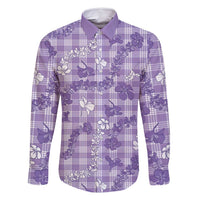 Poni Aloha Hawaii Family Matching Long Sleeve Bodycon Dress and Hawaiian Shirt Plumeria Lei With Palaka Motif LT14 Dad's Shirt - Long Sleeve Purple - Polynesian Pride