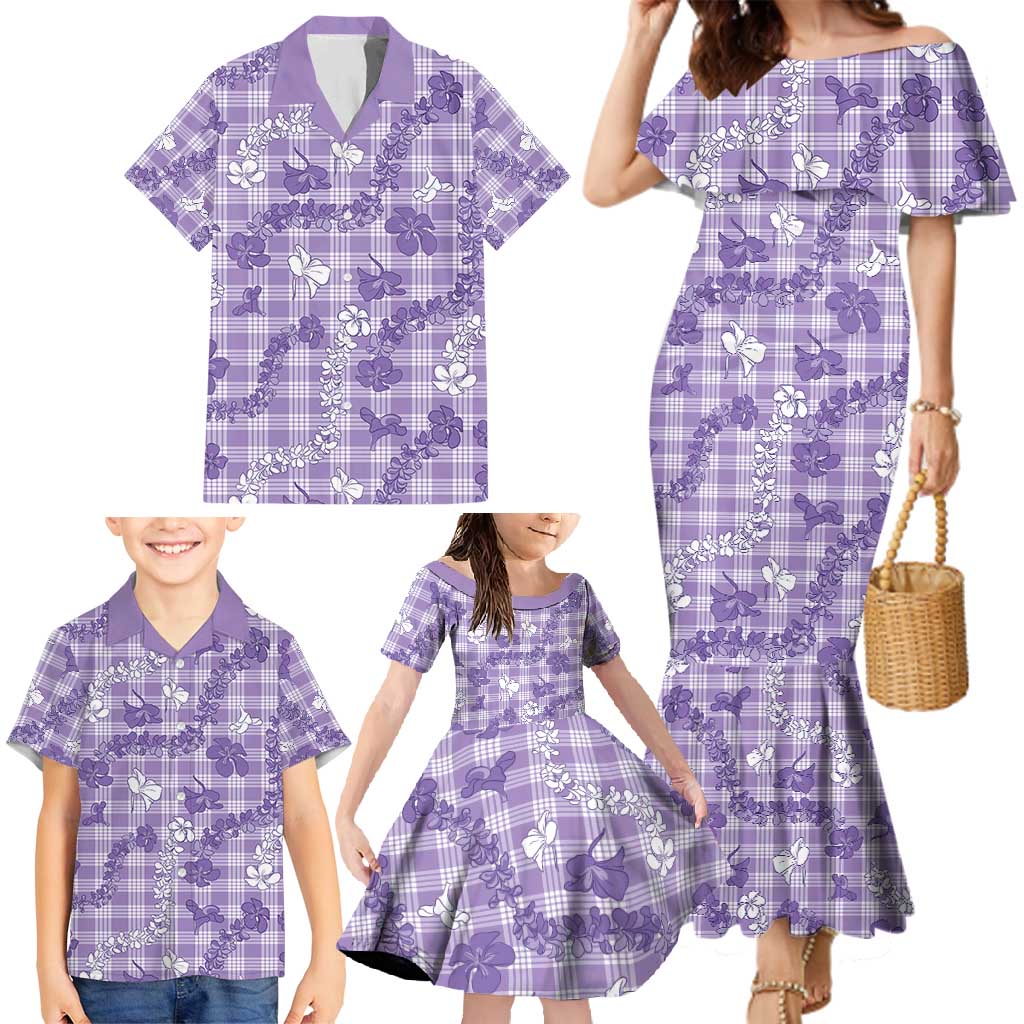 Poni Aloha Hawaii Family Matching Mermaid Dress and Hawaiian Shirt Plumeria Lei With Palaka Motif LT14 - Polynesian Pride