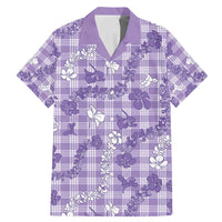 Poni Aloha Hawaii Family Matching Mermaid Dress and Hawaiian Shirt Plumeria Lei With Palaka Motif LT14 Dad's Shirt - Short Sleeve Purple - Polynesian Pride
