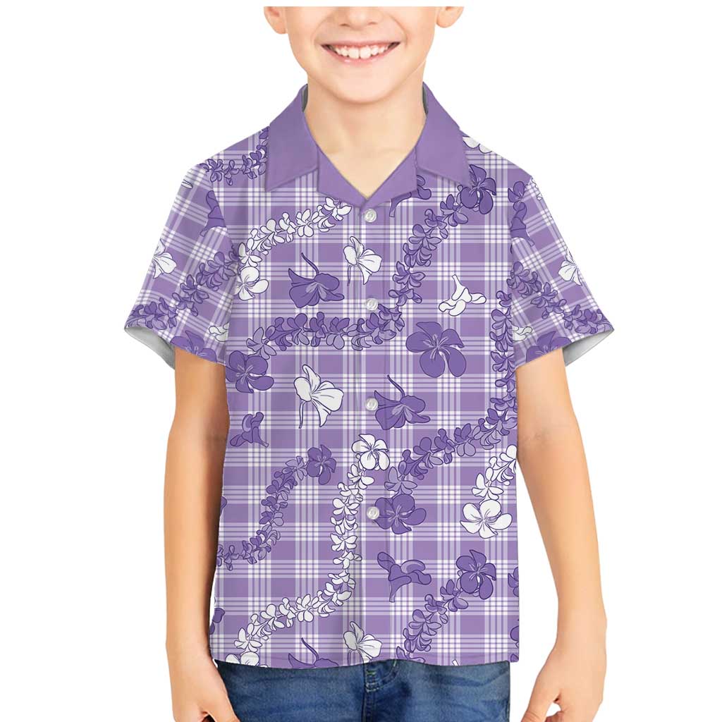 Poni Aloha Hawaii Family Matching Mermaid Dress and Hawaiian Shirt Plumeria Lei With Palaka Motif LT14 Son's Shirt Purple - Polynesian Pride