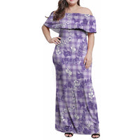 Poni Aloha Hawaii Family Matching Off Shoulder Maxi Dress and Hawaiian Shirt Plumeria Lei With Palaka Motif - Polynesian Pride