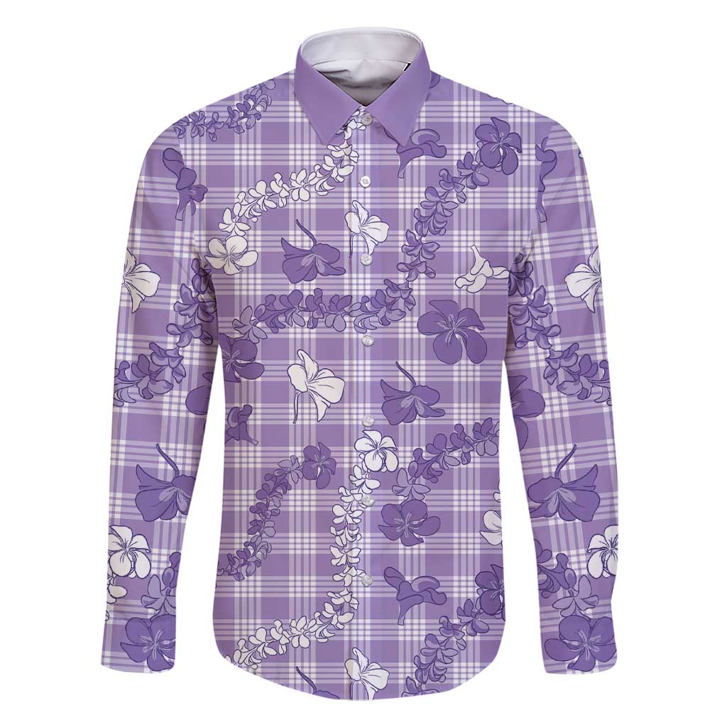 Poni Aloha Hawaii Family Matching Short Sleeve Bodycon Dress and Hawaiian Shirt Plumeria Lei With Palaka Motif LT14 Dad's Shirt - Long Sleeve Purple - Polynesian Pride