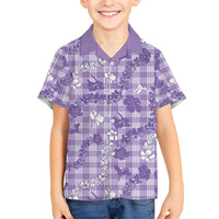 Poni Aloha Hawaii Family Matching Short Sleeve Bodycon Dress and Hawaiian Shirt Plumeria Lei With Palaka Motif LT14 Son's Shirt Purple - Polynesian Pride