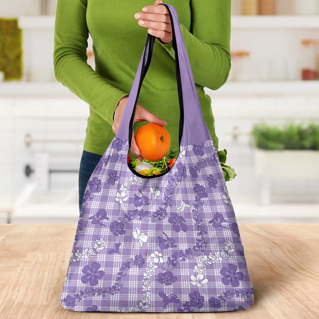 Poni Aloha Hawaii Grocery Bag Plumeria Lei With Palaka Motif - Polynesian Pride