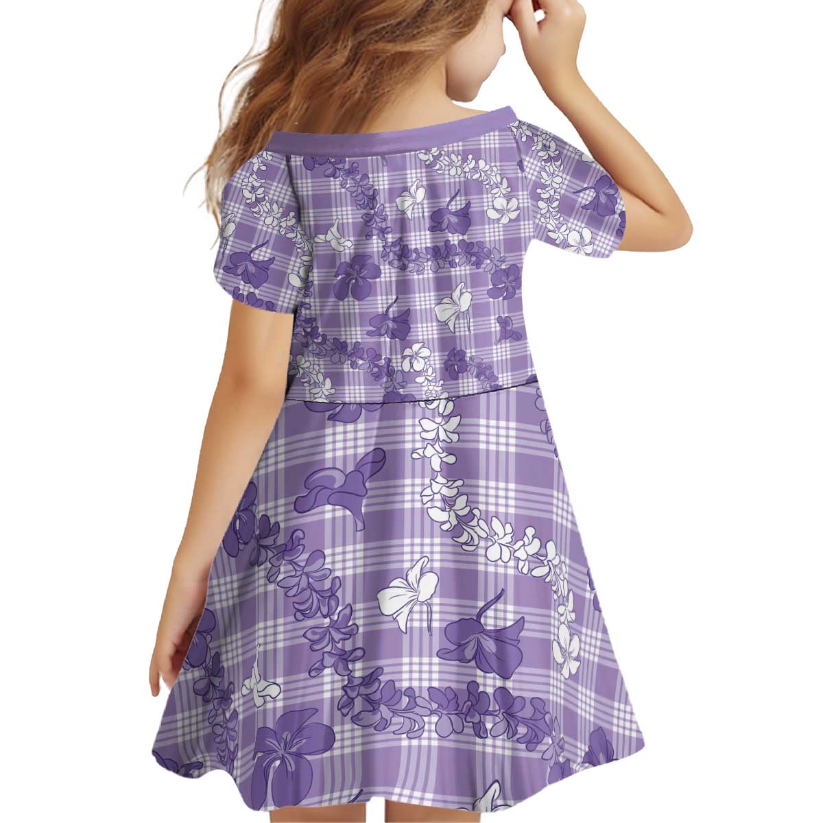 Poni Aloha Hawaii Kid Short Sleeve Dress Plumeria Lei With Palaka Motif - Polynesian Pride