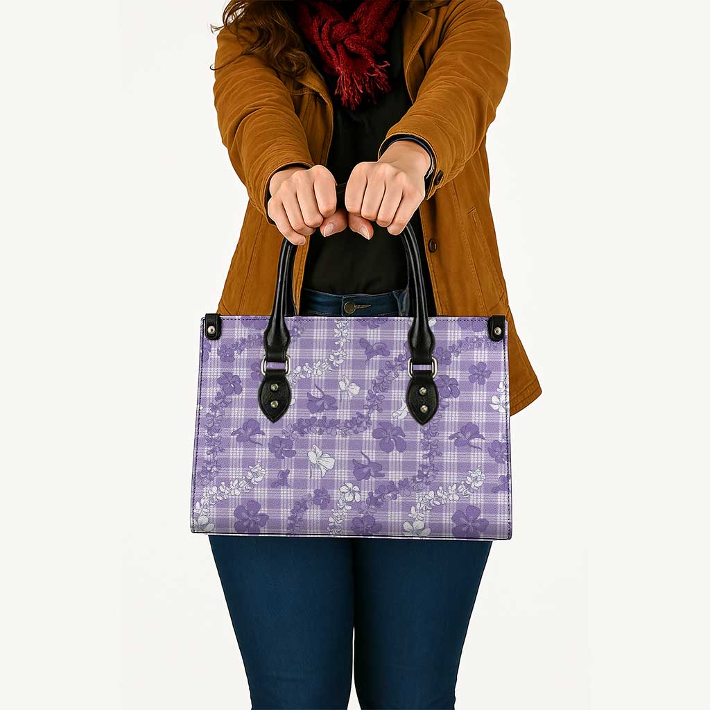 Poni Aloha Hawaii Leather Bag Plumeria Lei With Palaka Motif - Polynesian Pride