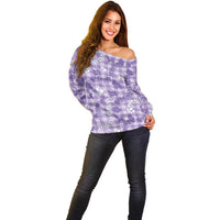 Poni Aloha Hawaii Off Shoulder Sweater Plumeria Lei With Palaka Motif - Polynesian Pride