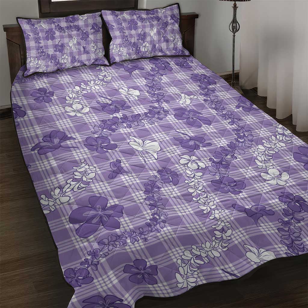Poni Aloha Hawaii Quilt Bed Set Plumeria Lei With Palaka Motif - Polynesian Pride