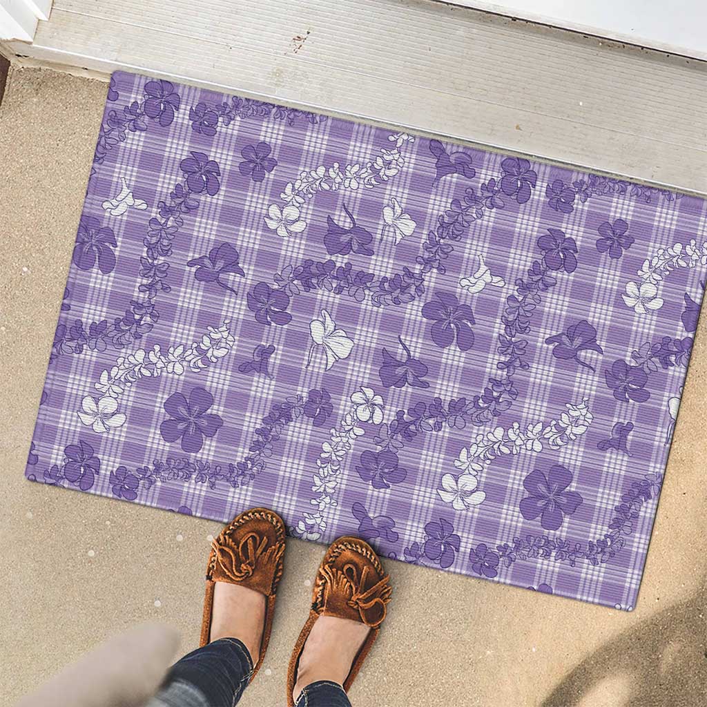 Poni Aloha Hawaii Rubber Doormat Plumeria Lei With Palaka Motif - Polynesian Pride