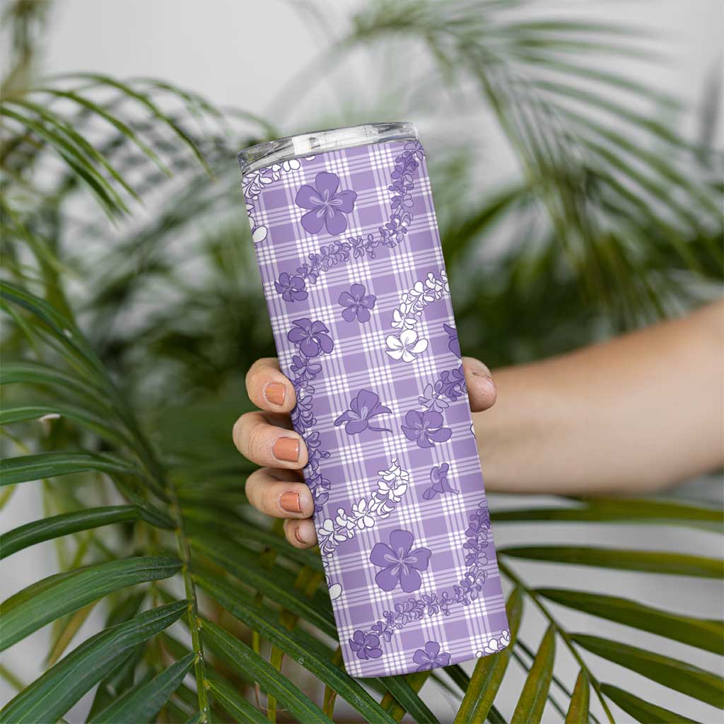 Poni Aloha Hawaii Skinny Tumbler Plumeria Lei With Palaka Motif - Polynesian Pride