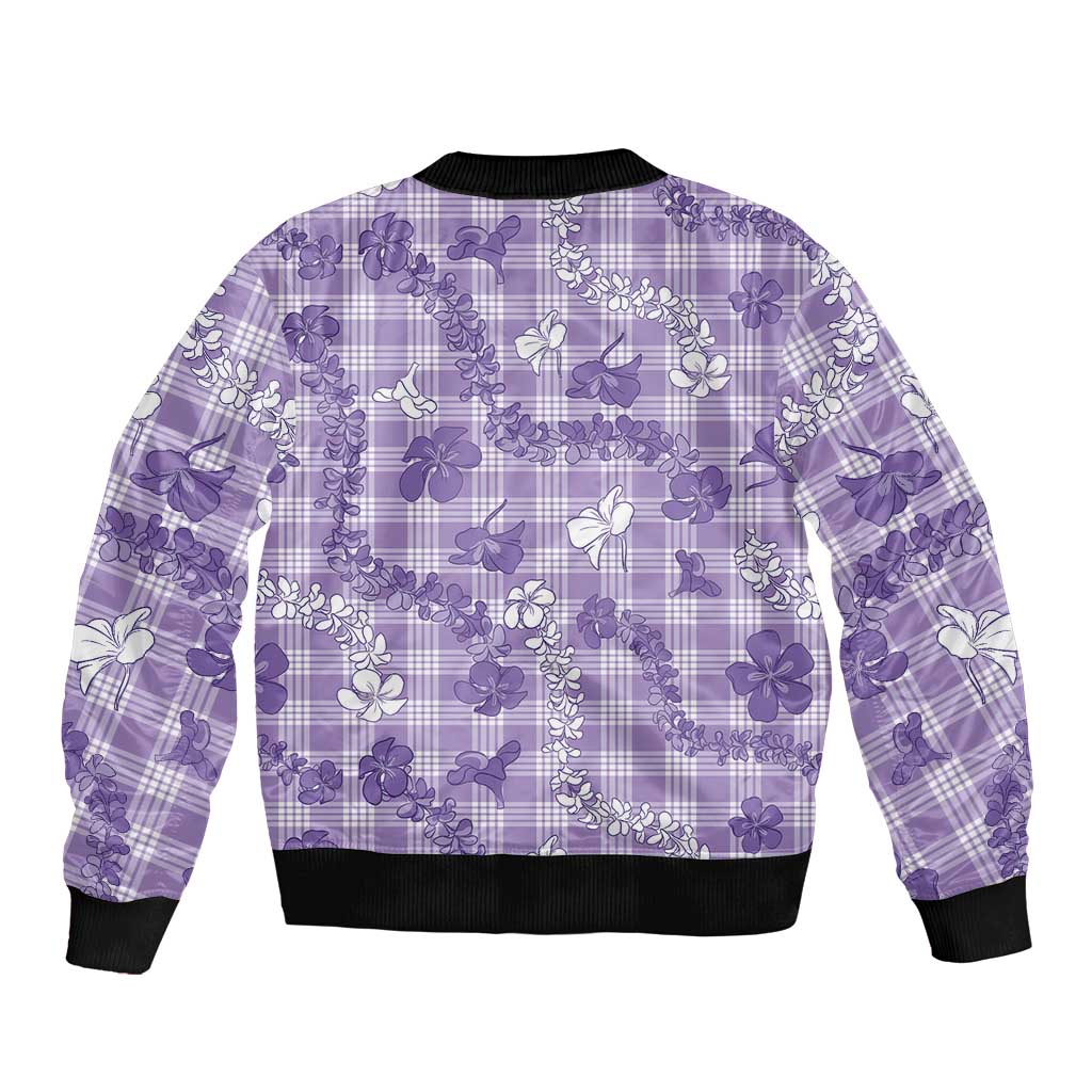 Poni Aloha Hawaii Sleeve Zip Bomber Jacket Plumeria Lei With Palaka Motif - Polynesian Pride