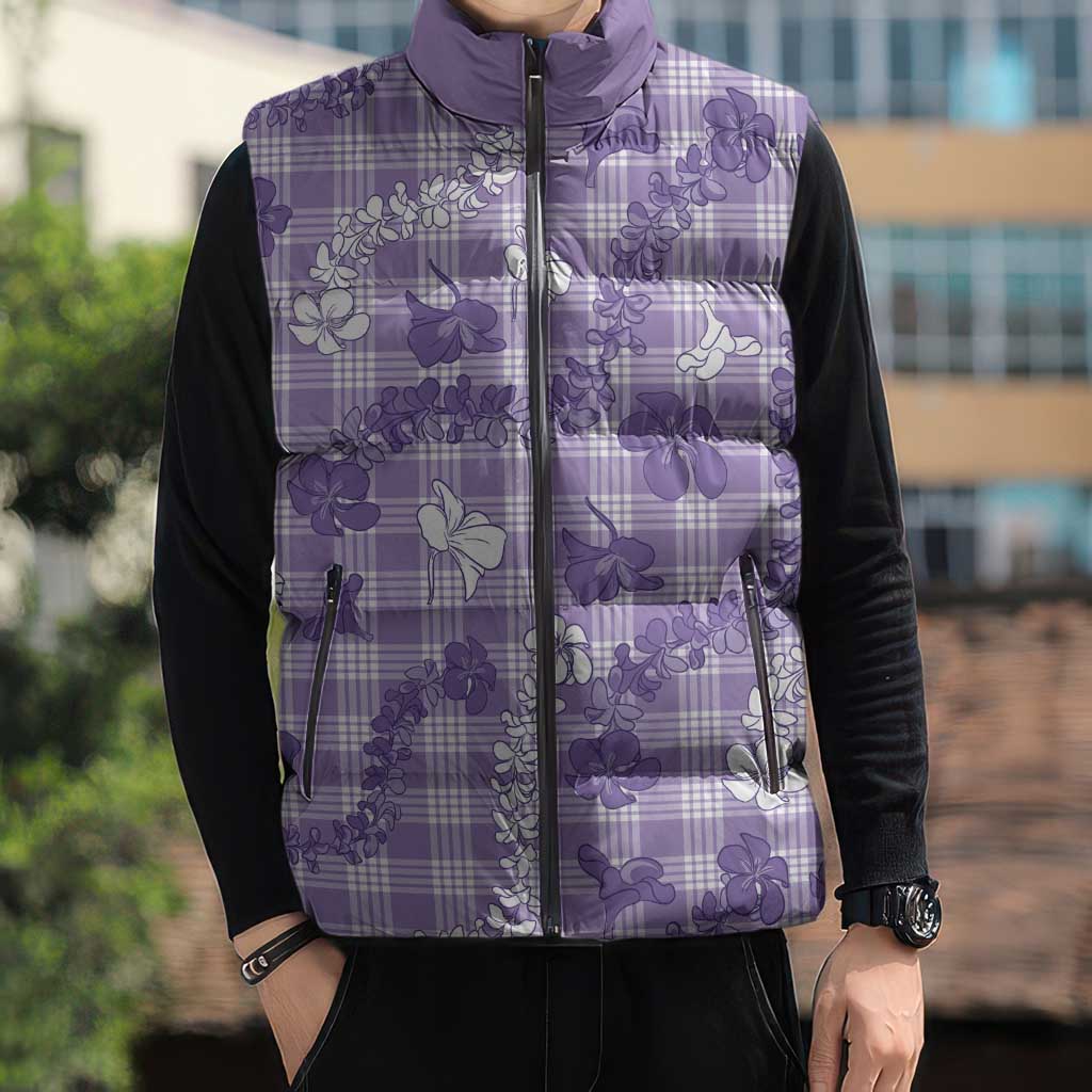 Poni Aloha Hawaii Sleeveless Puffer Jacket Plumeria Lei With Palaka Motif - Polynesian Pride