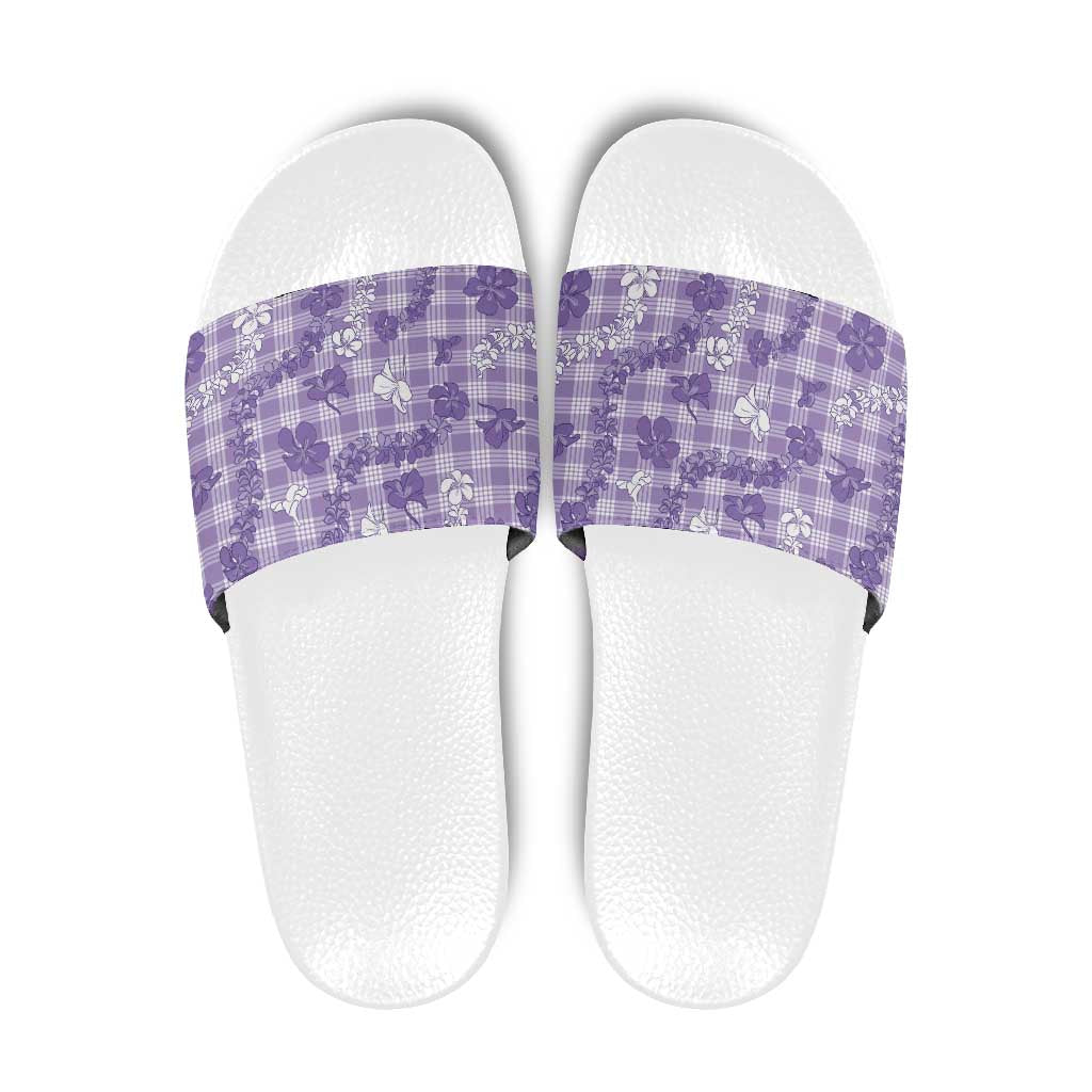 Poni Aloha Hawaii Slide Sandals Plumeria Lei With Palaka Motif - Polynesian Pride