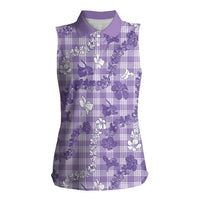 Poni Aloha Hawaii Women Sleeveless Polo Shirt Plumeria Lei With Palaka Motif LT14 Female Purple - Polynesian Pride