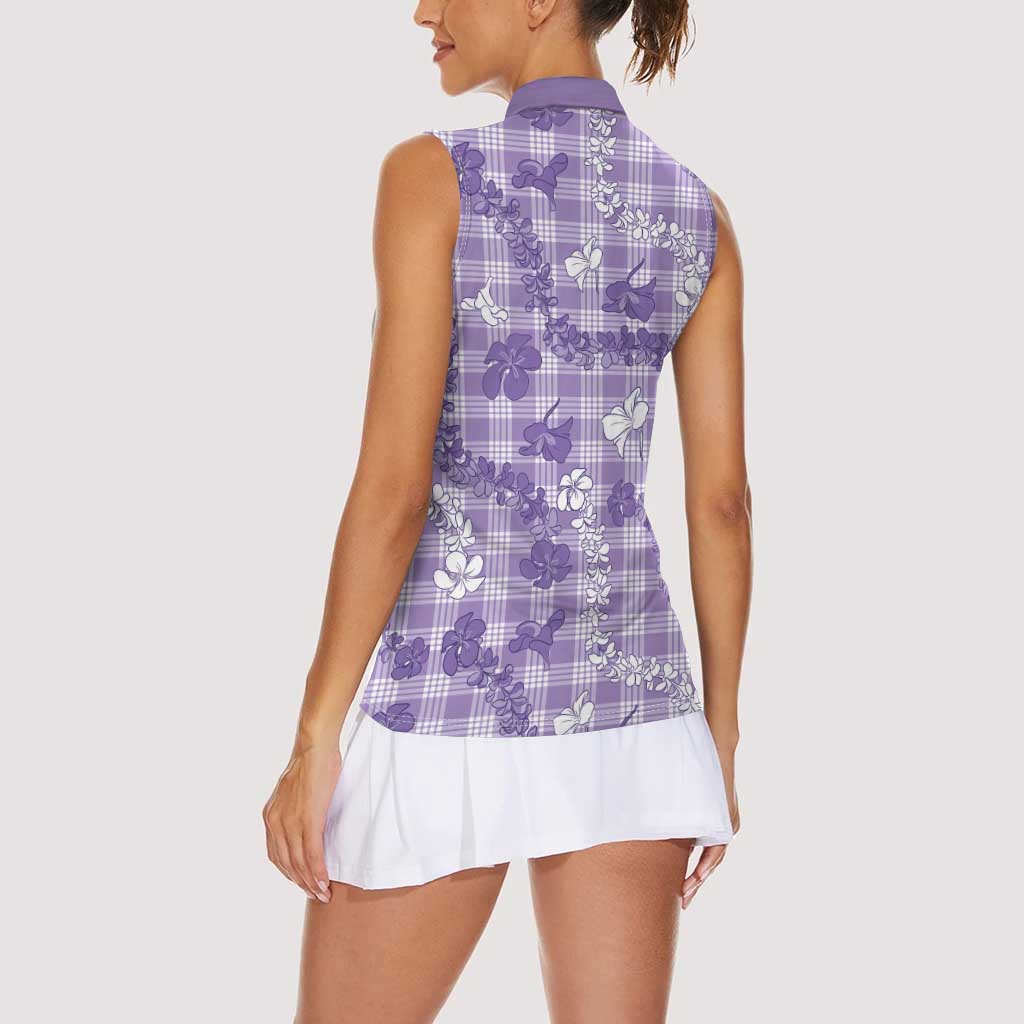 Poni Aloha Hawaii Women Sleeveless Polo Shirt Plumeria Lei With Palaka Motif LT14 - Polynesian Pride